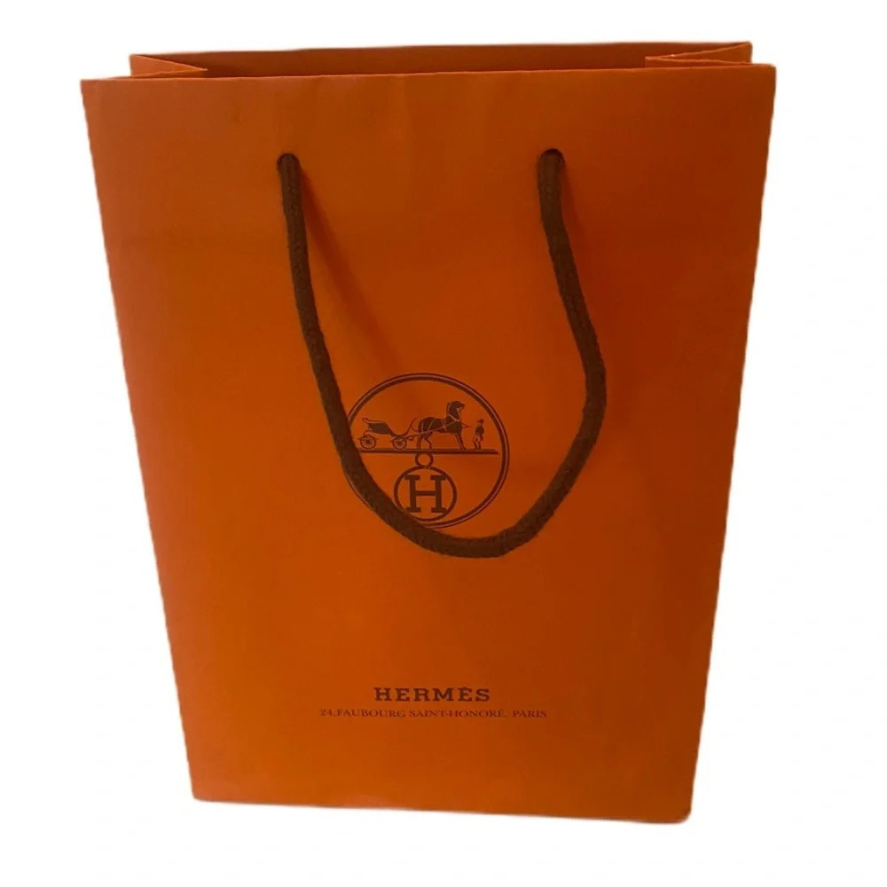 Authentic Hermes Paper Shopping Bag w/ Extra Hermes Ribbon (Empty)